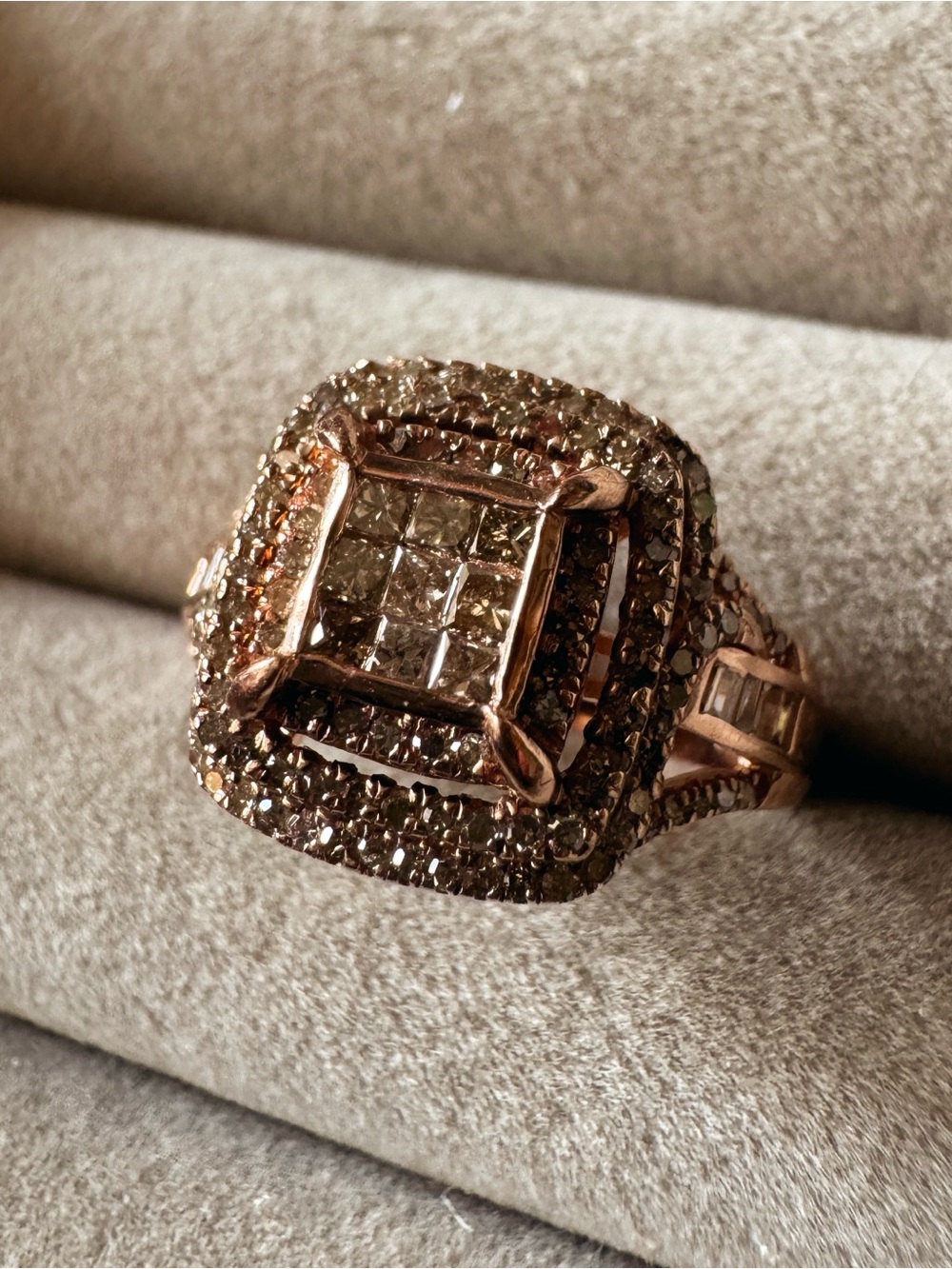 D’Joy 1 CTW Natural Champagne Diamond Art Deco Ring 18K Rose Gold Vermeil Size 9